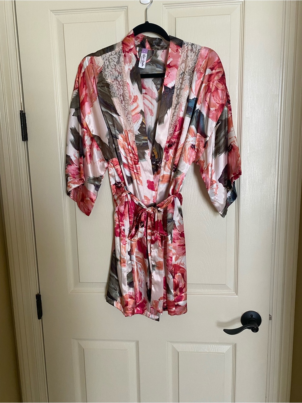 Satin Floral Kimono Robe - Pink Multi